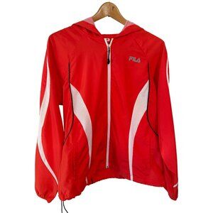 Fila Sport Jacket Large Polyester Full Zip Lightweight Activewear Orange Hooded